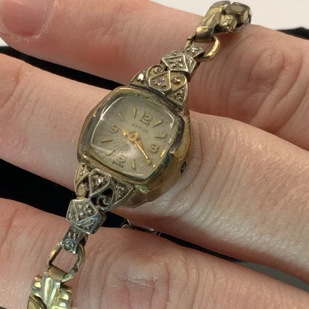 Vintage Baylor Swiss Cocktail Watch 10K RGP Bezel Parts Repair Art Deco Gold Ton